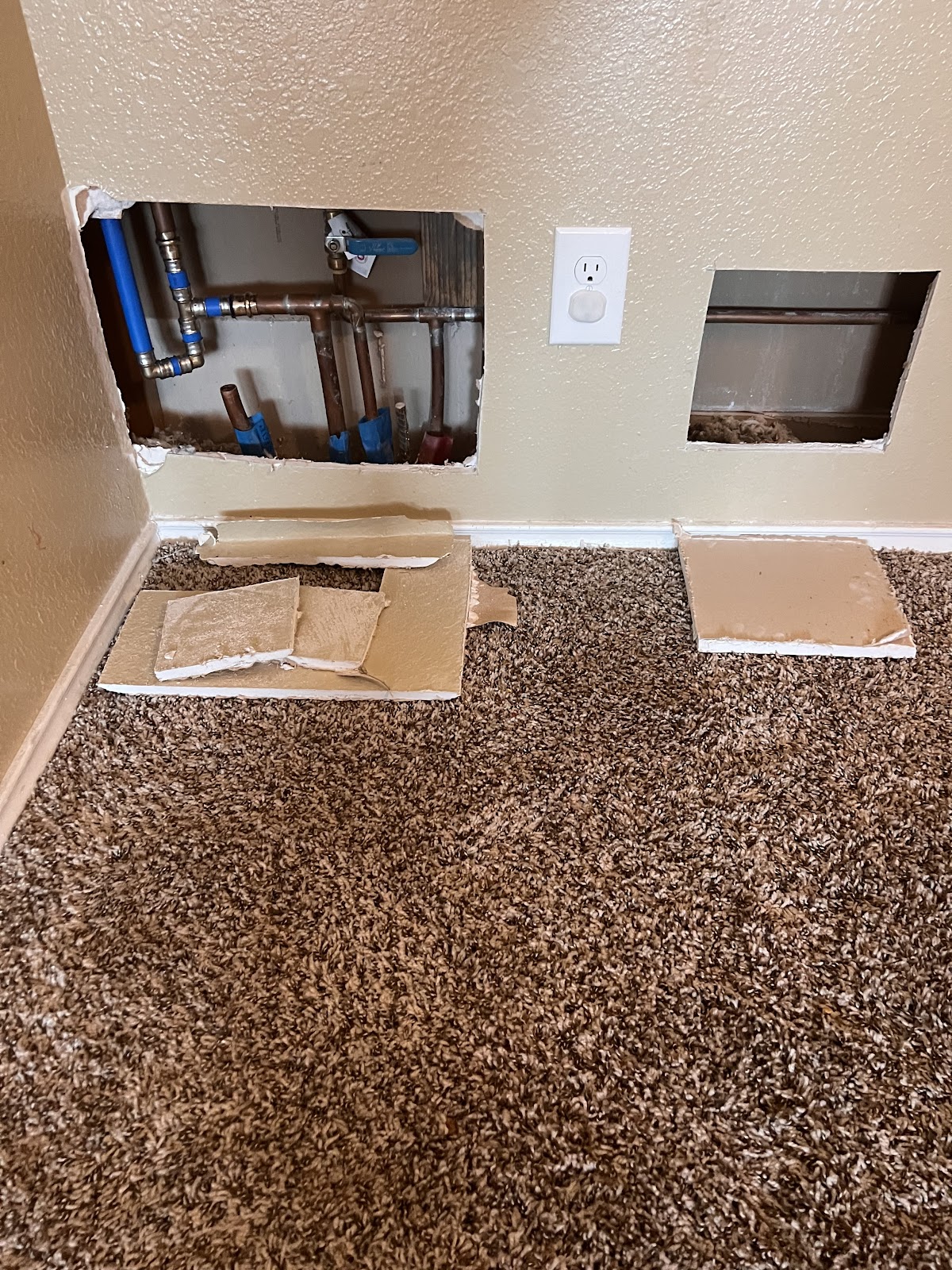 Water line repair work inside a wall
